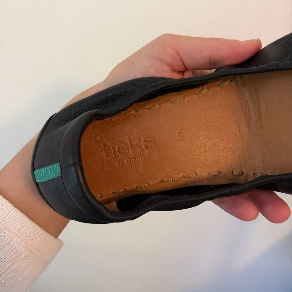 Tieks Black Leather Flats with Teal Accent - Picture 6 of 6